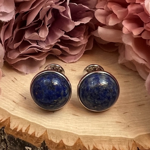 Elegant Round Blue Lapis Lazuli Cufflinks - Picture 8 of 17